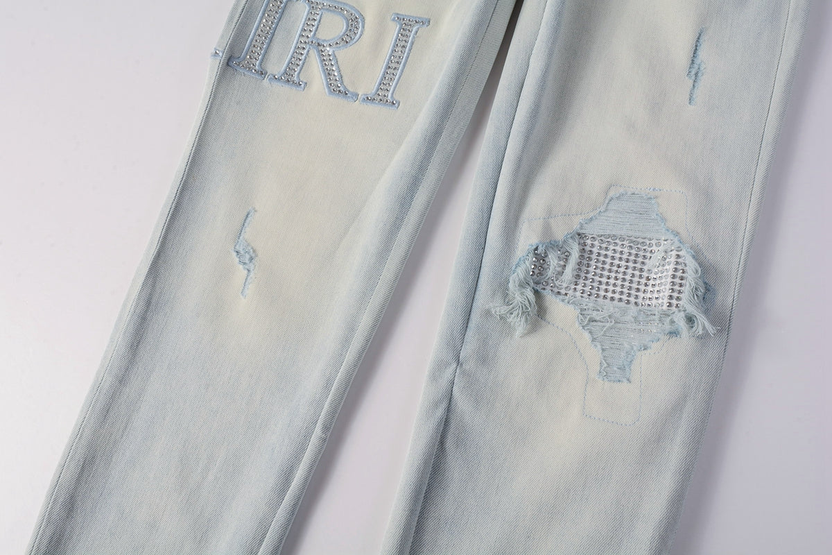 Amiri Crystal Rhinestone Jeans - Front and back