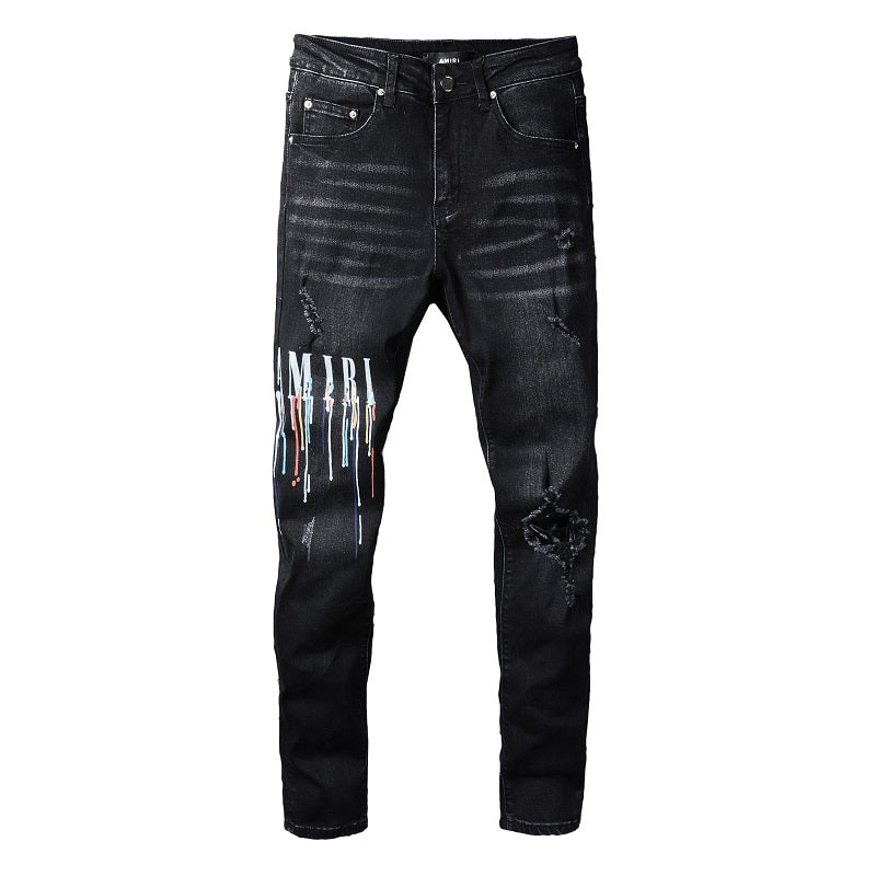 Amiri Paint Drip Jeans Black – Front
