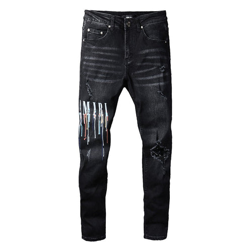 Amiri Paint Drip Jeans Black – Front