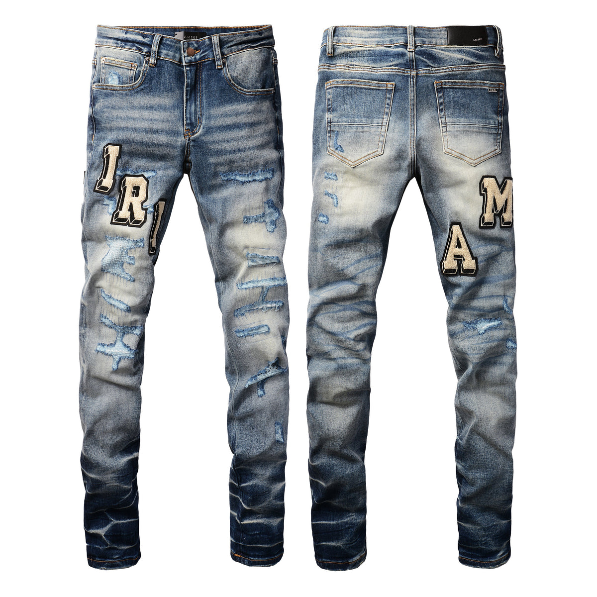 AMIRI MA Varsity Jeans front and back view