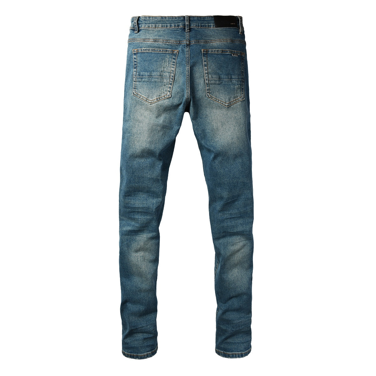 AMIRI MX1 Blue Leather Patch Jeans - Front view