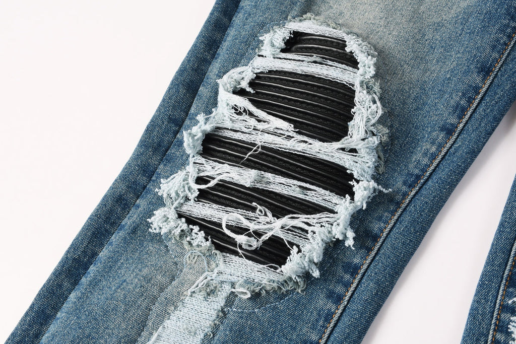AMIRI MX1 Blue Leather Patch Jeans - Back view