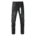Purple Brand Silver Floral Crystal Vine Slim Jeans - Front view with hang tag