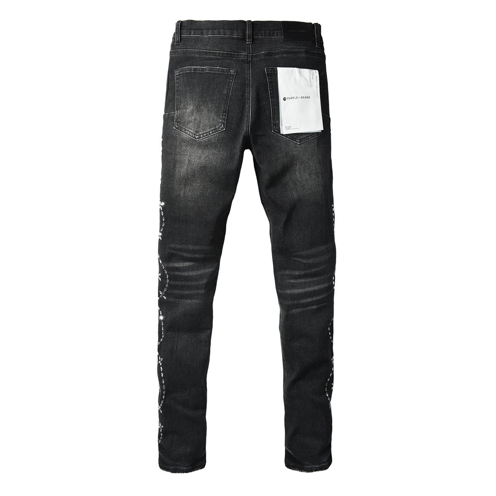Purple Brand Silver Floral Crystal Vine Slim Jeans - Back view