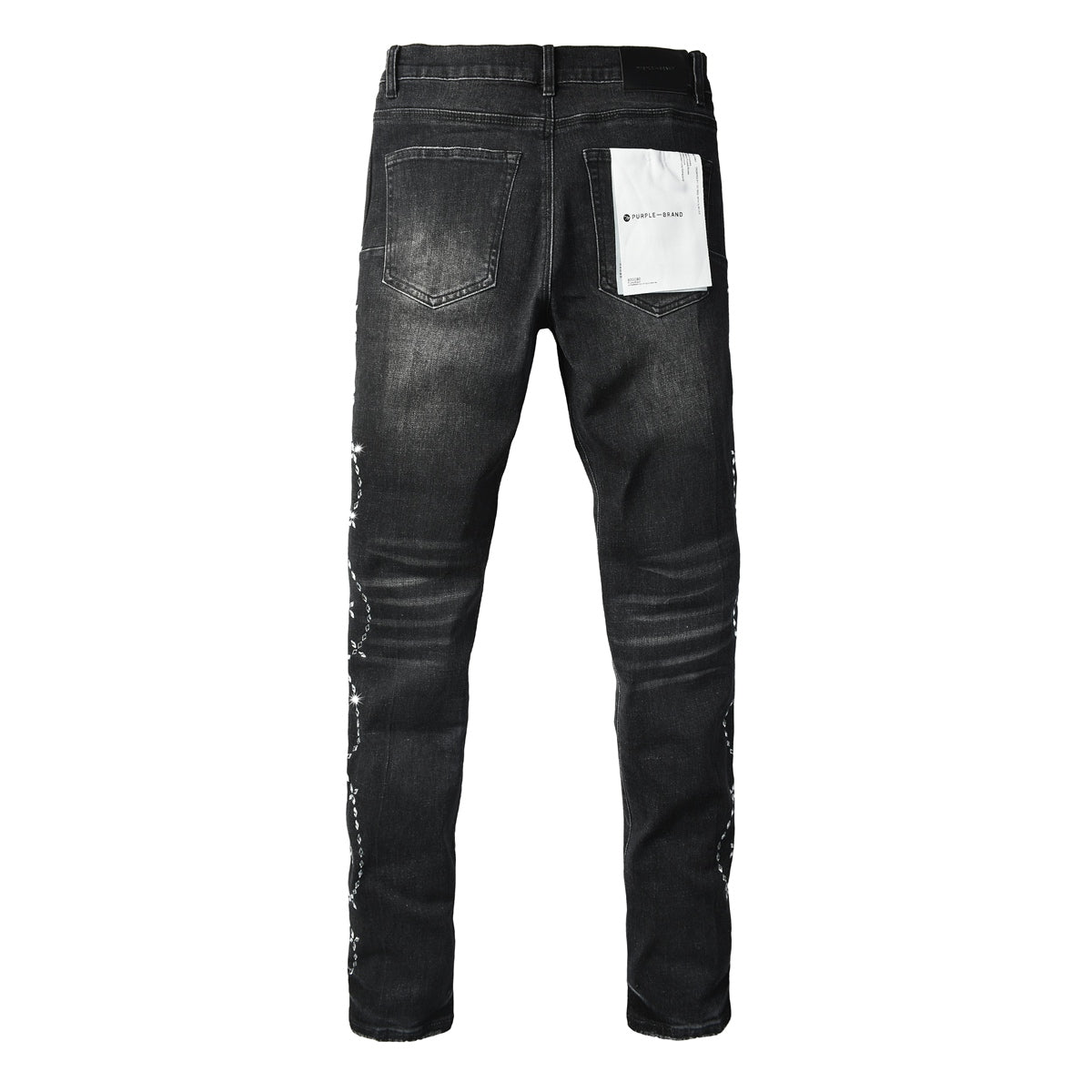 Purple Brand Silver Floral Crystal Vine Slim Jeans - Back view