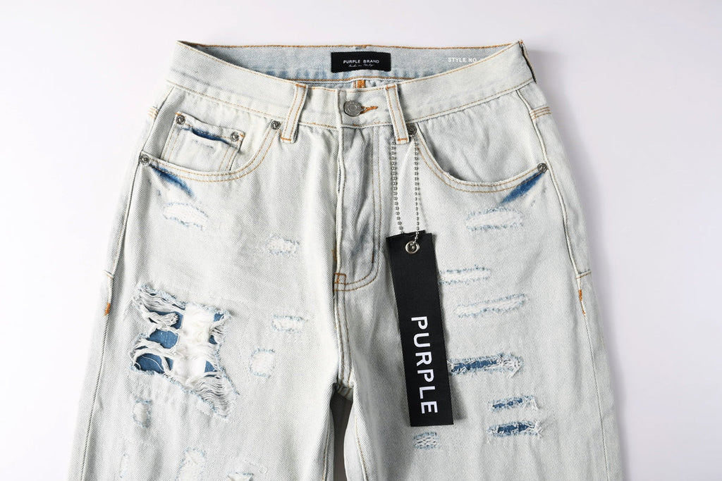Purple Brand Bleached Distressed Straight-Leg Jeans - Leg distress detail