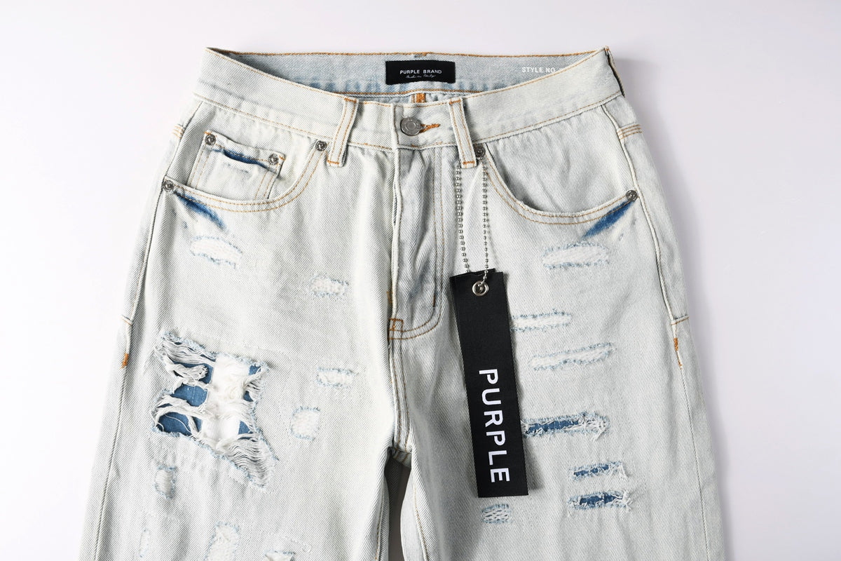 Purple Brand Bleached Distressed Straight-Leg Jeans - Leg distress detail