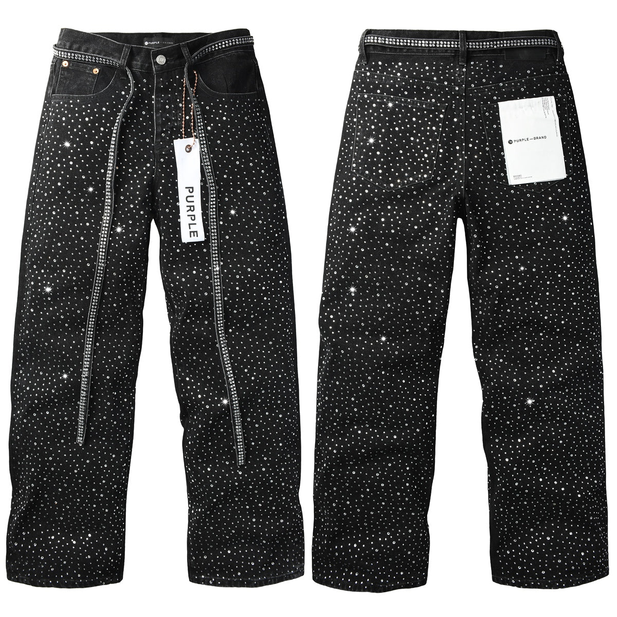 Purple Brand Galaxy Crystal Wide-Leg Jeans - Waistband detail