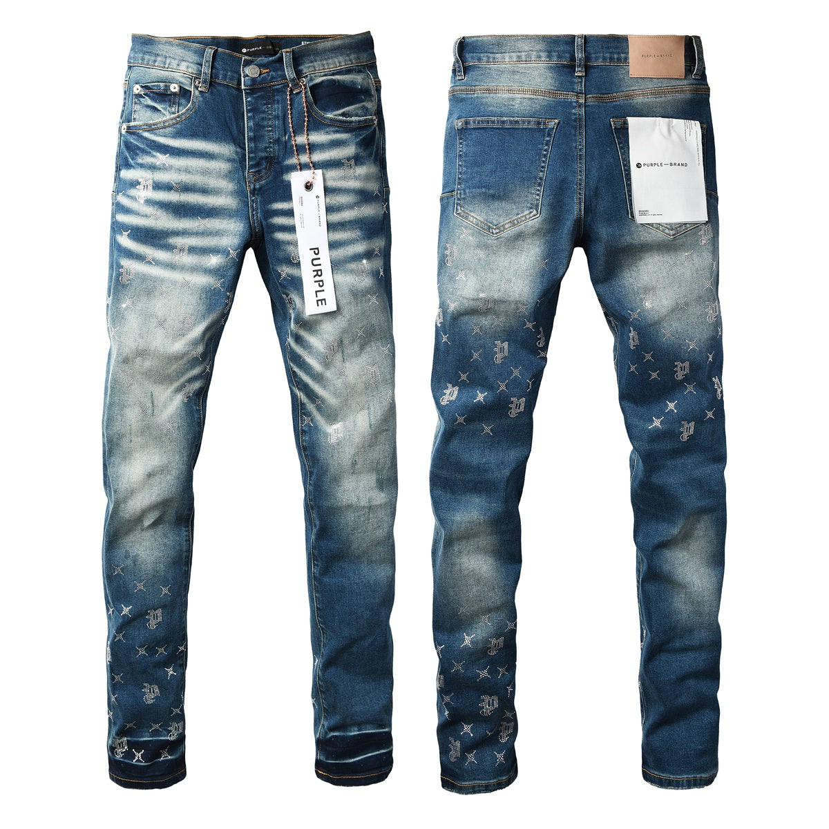 Purple Brand Crystal Monogram Slim Jeans - Front view