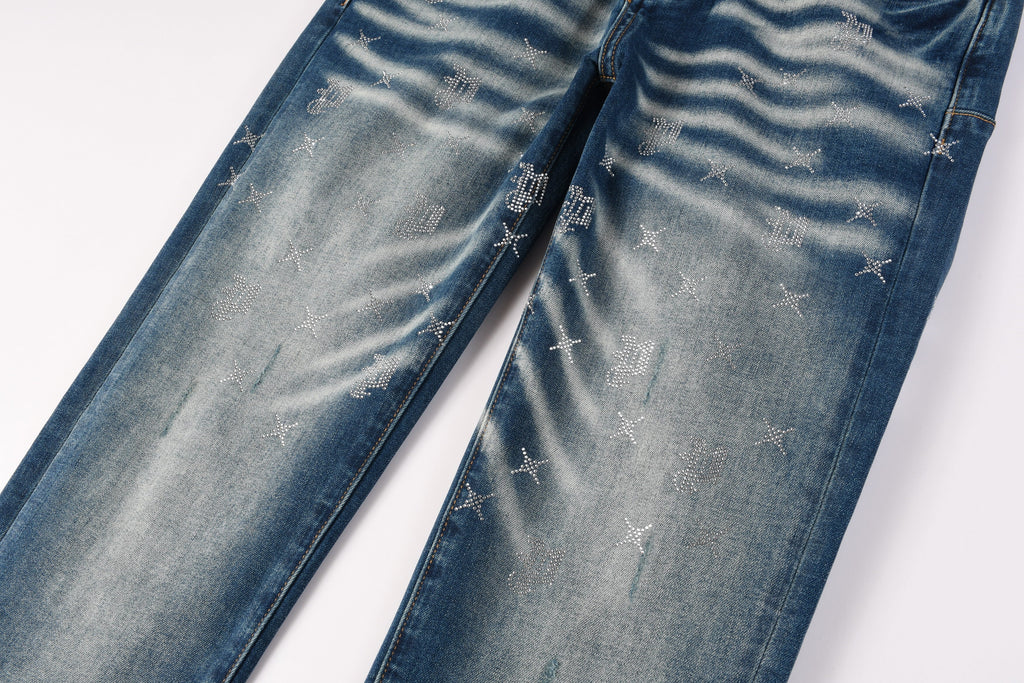 Purple Brand Crystal Monogram Slim Jeans - Leg detail