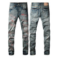 Distressed Red Stitch Slim Jeans - Front View
