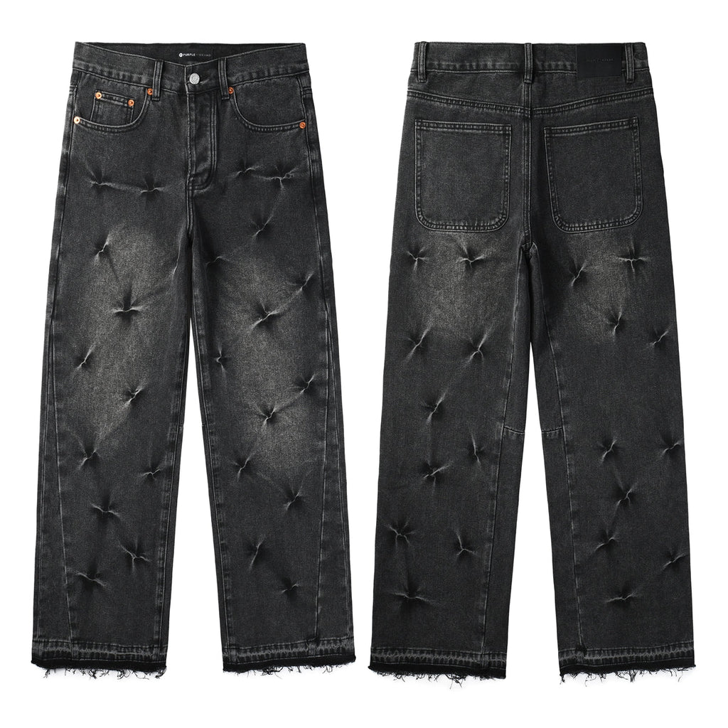 Star Pinch Wide-Leg Black Jeans - Front View