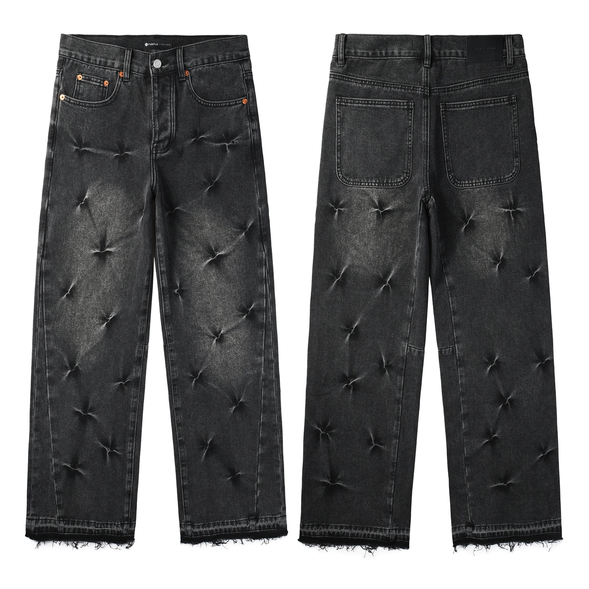 Star Pinch Wide-Leg Black Jeans - Front View