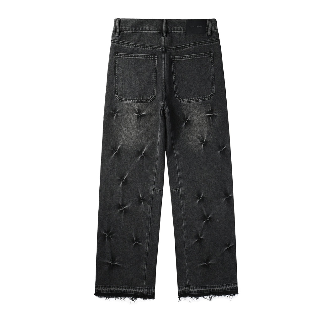 Star Pinch Wide-Leg Black Jeans - Front and Back View