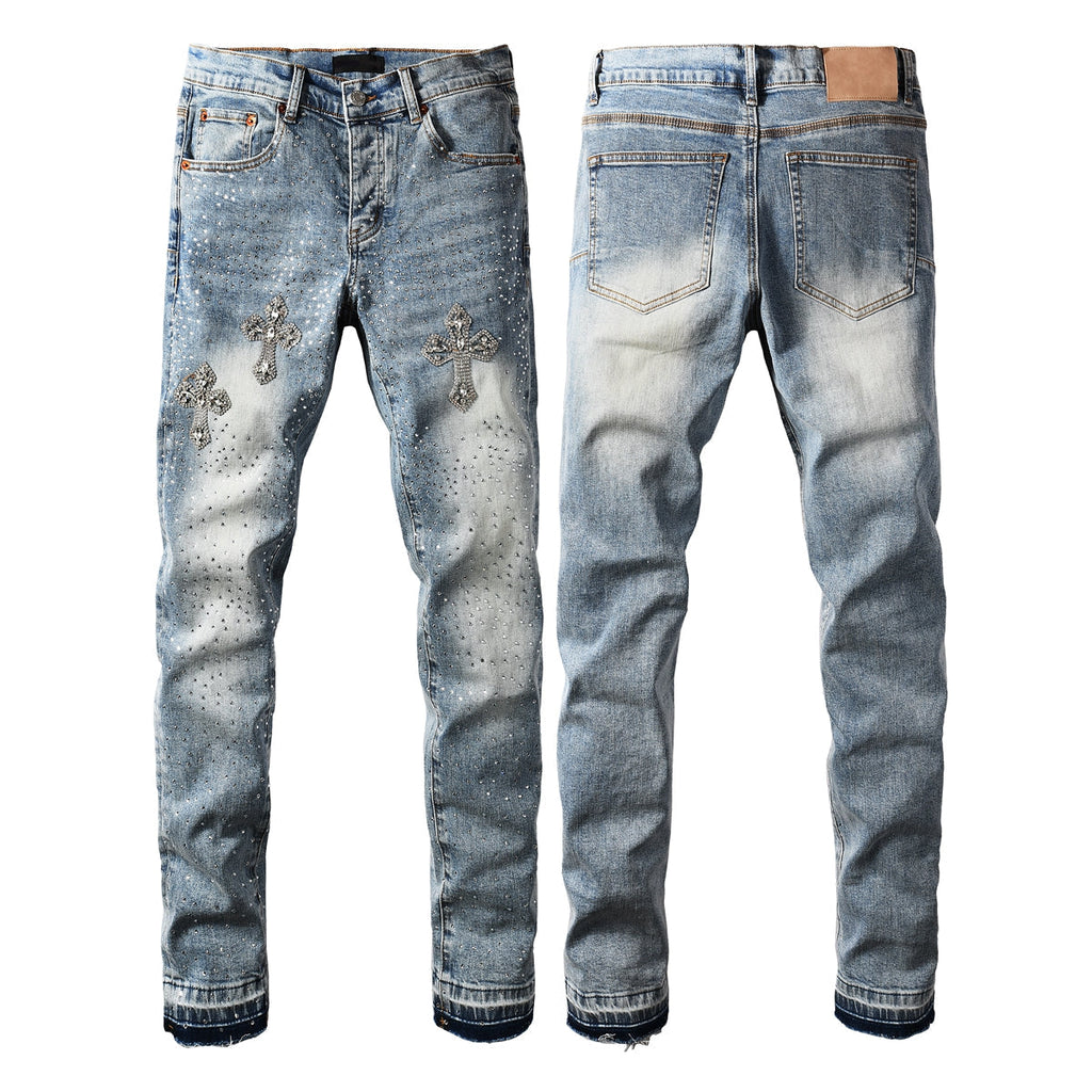 Crystal Cross Rhinestone Jeans - Back view