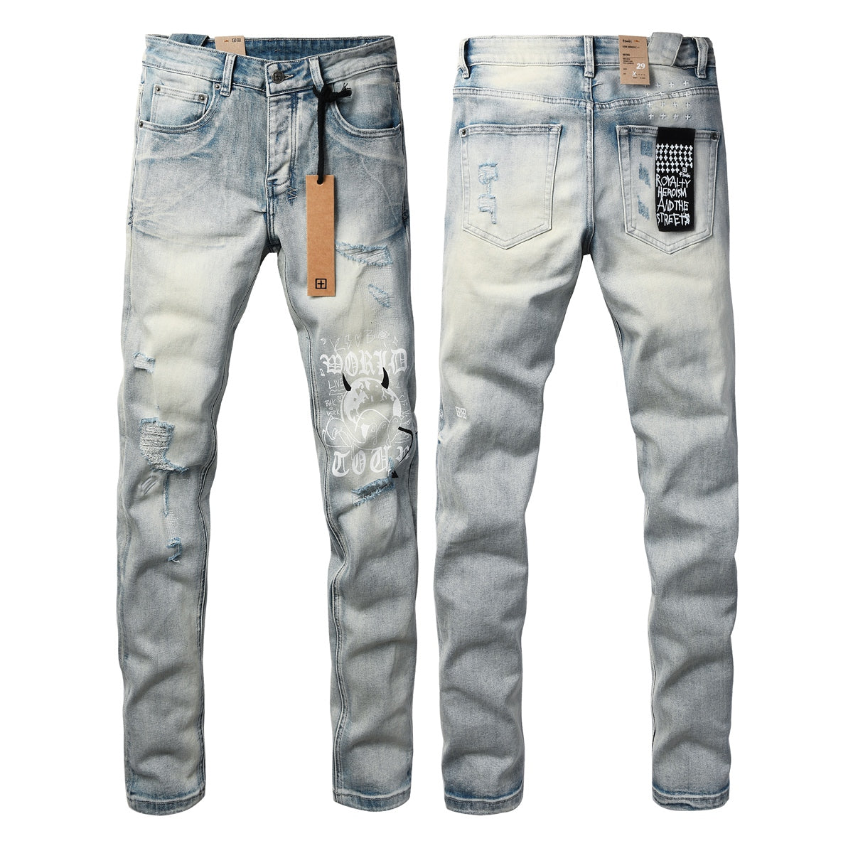 Rhinestone Cross Embellished Jeans front view