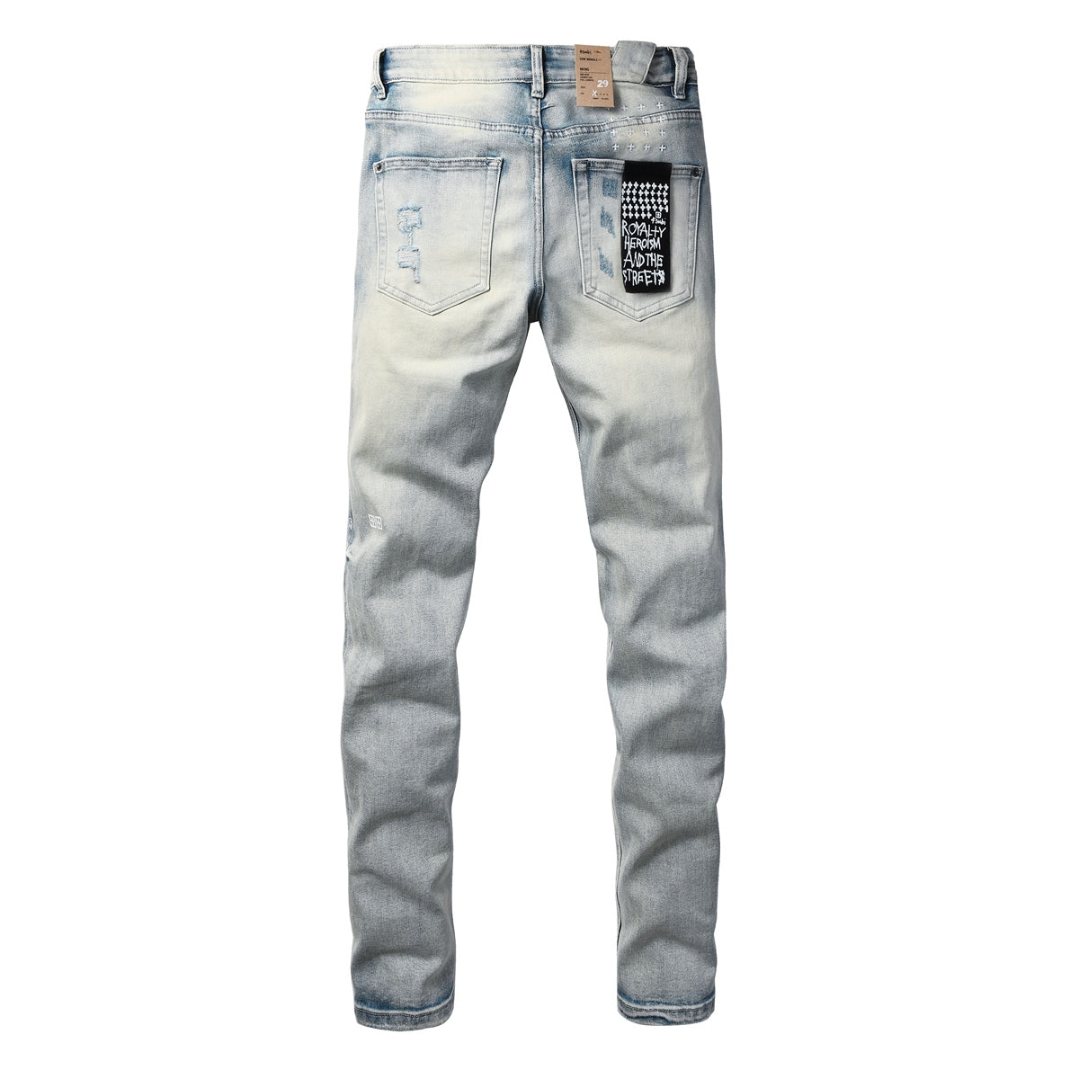 Rhinestone Cross Embellished Jeans front and back view