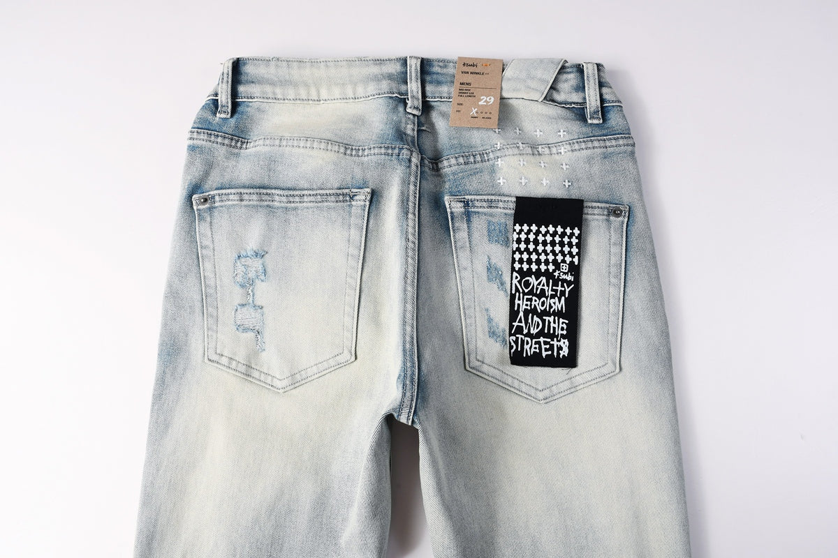 Rhinestone Cross Embellished Jeans back view