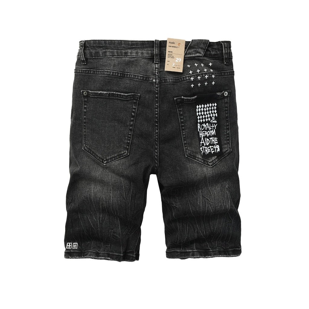 Ksubi black denim shorts front and back view