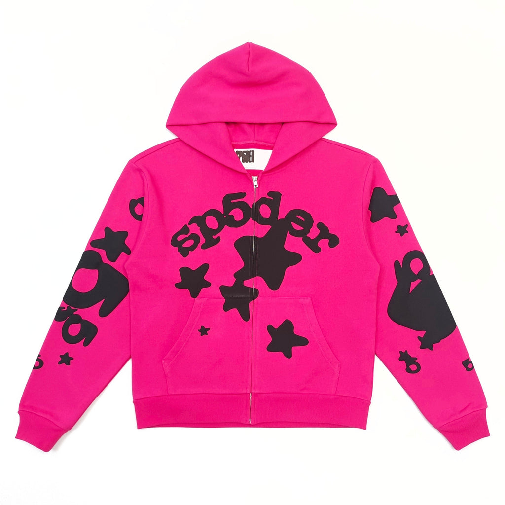 Sp5der Pink Star Zip-Up Hoodie - Back