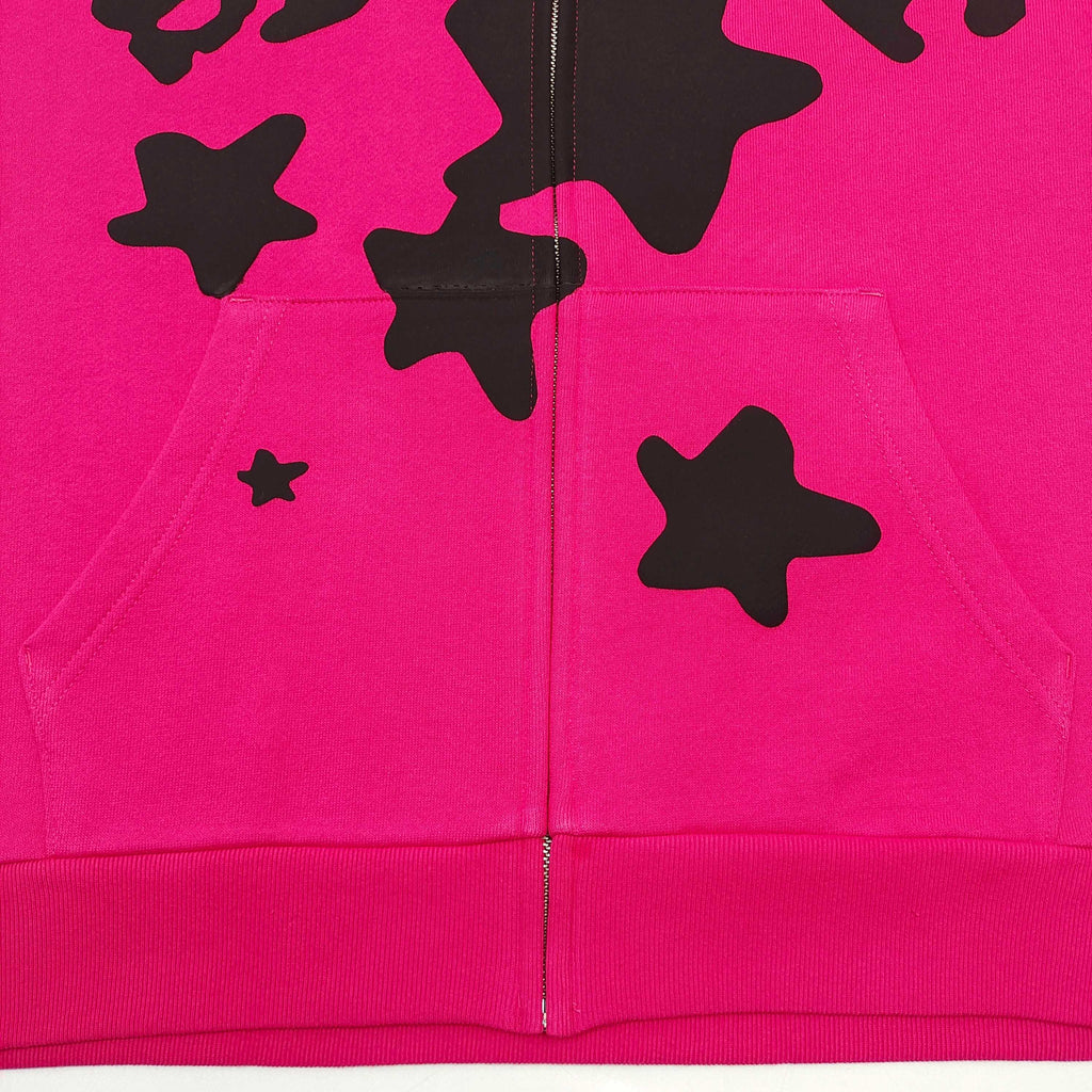 Sp5der Pink Star Zip-Up Hoodie - Front Detail