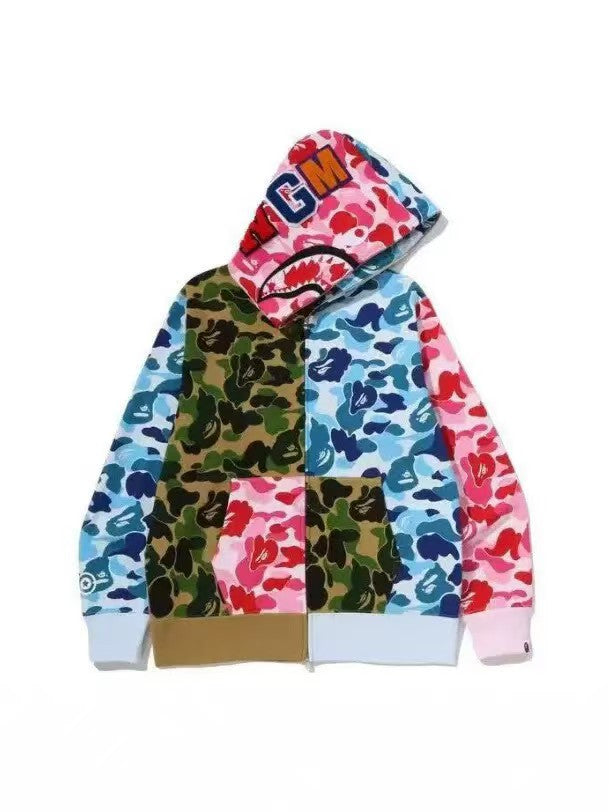 BAPE Black Dot Camo Shark Hoodie - Front white background
