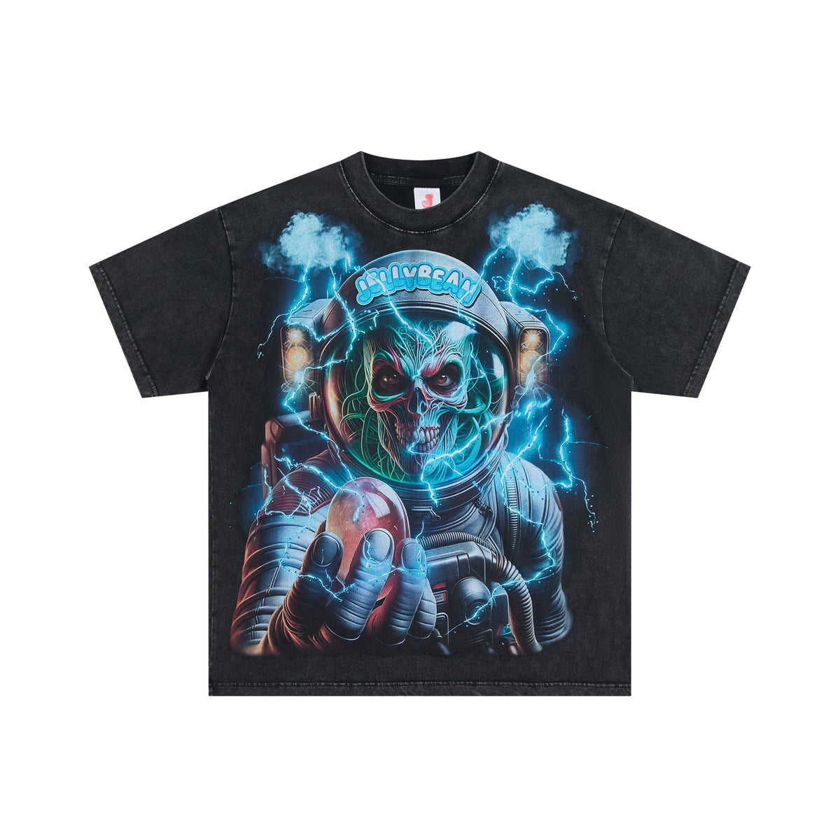 Jellybean Space Skull Tee – front and back view