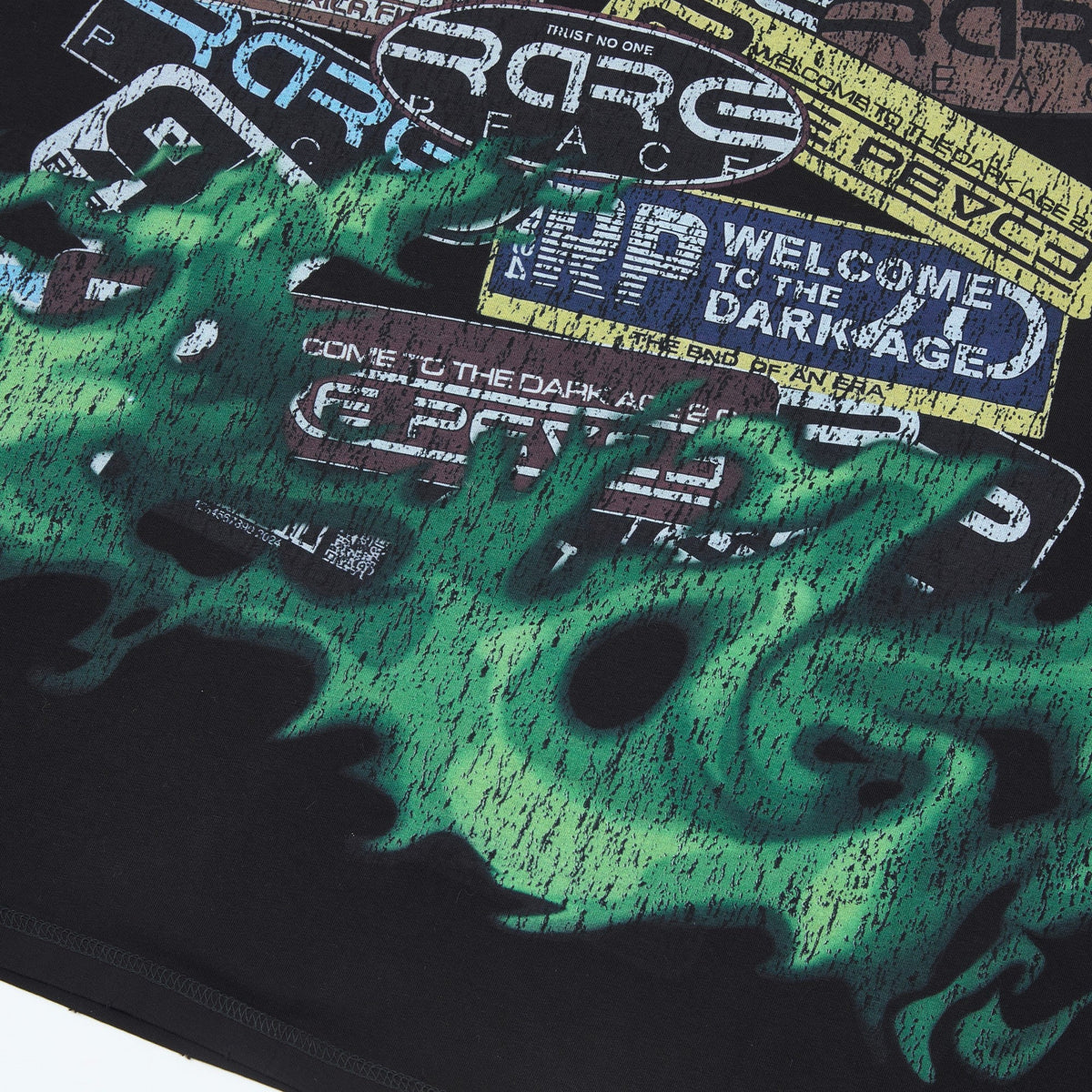Rare Peace Dark Age Tee - Back detail green flame