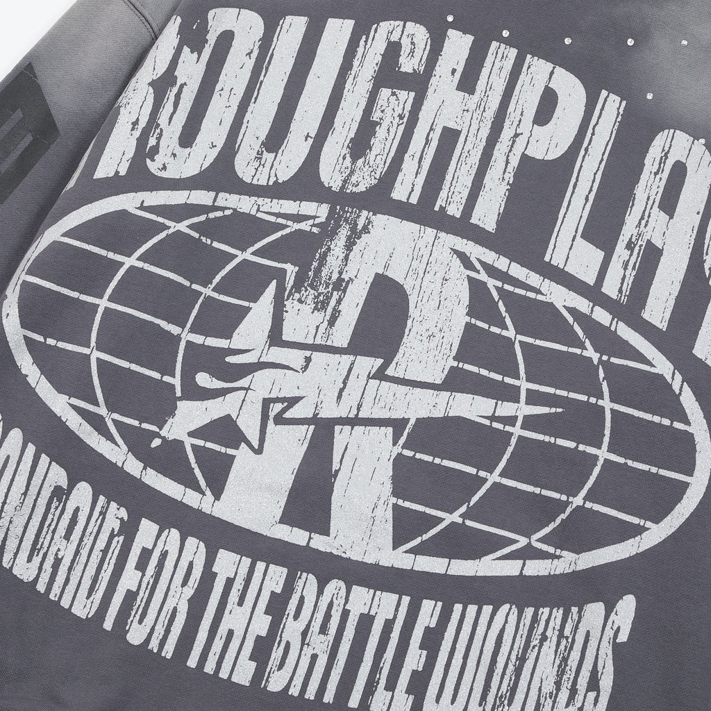 Roughplay Globe Hoodie - red sculpture graphic close-up
