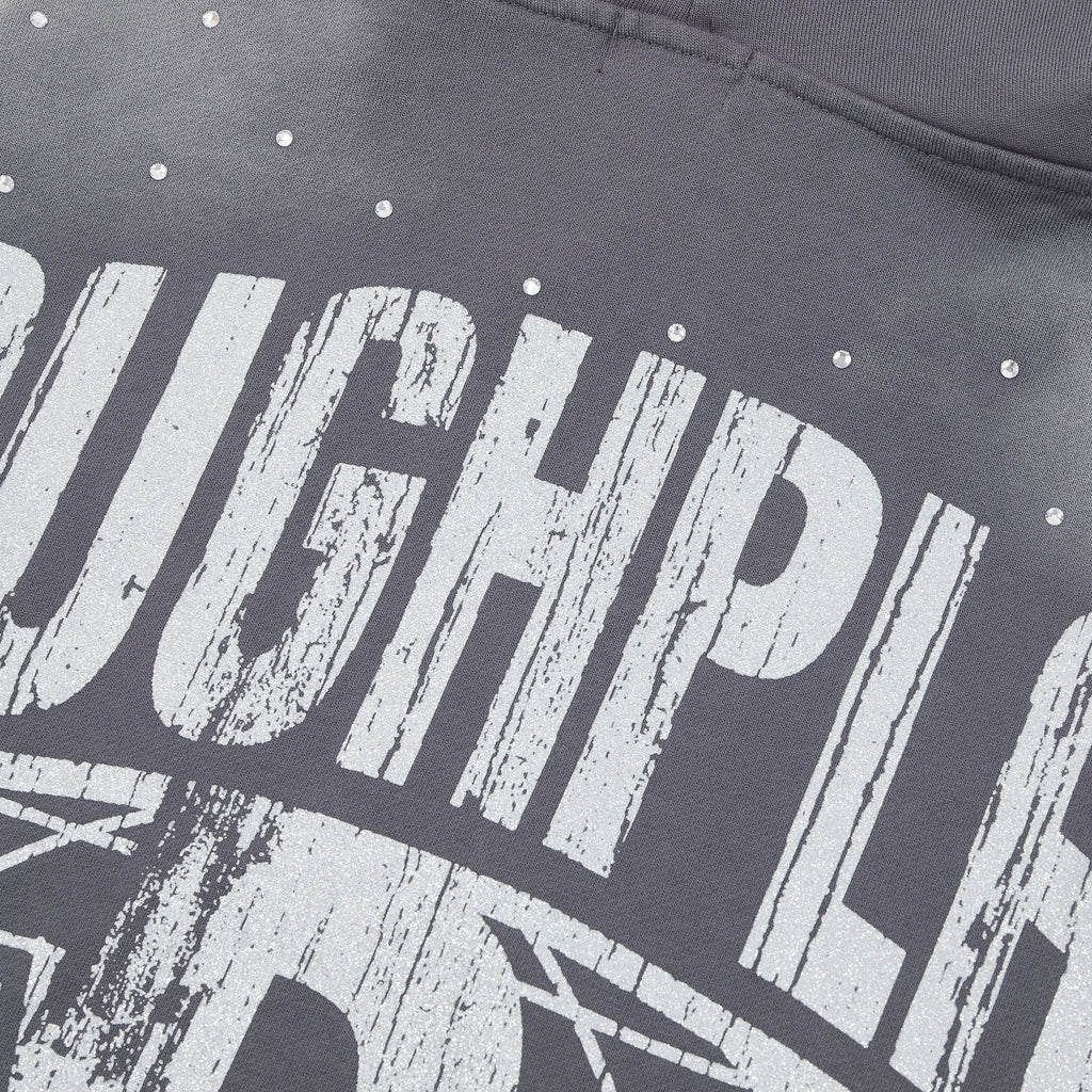 Roughplay Globe Hoodie - Can't Feel My Face text detail