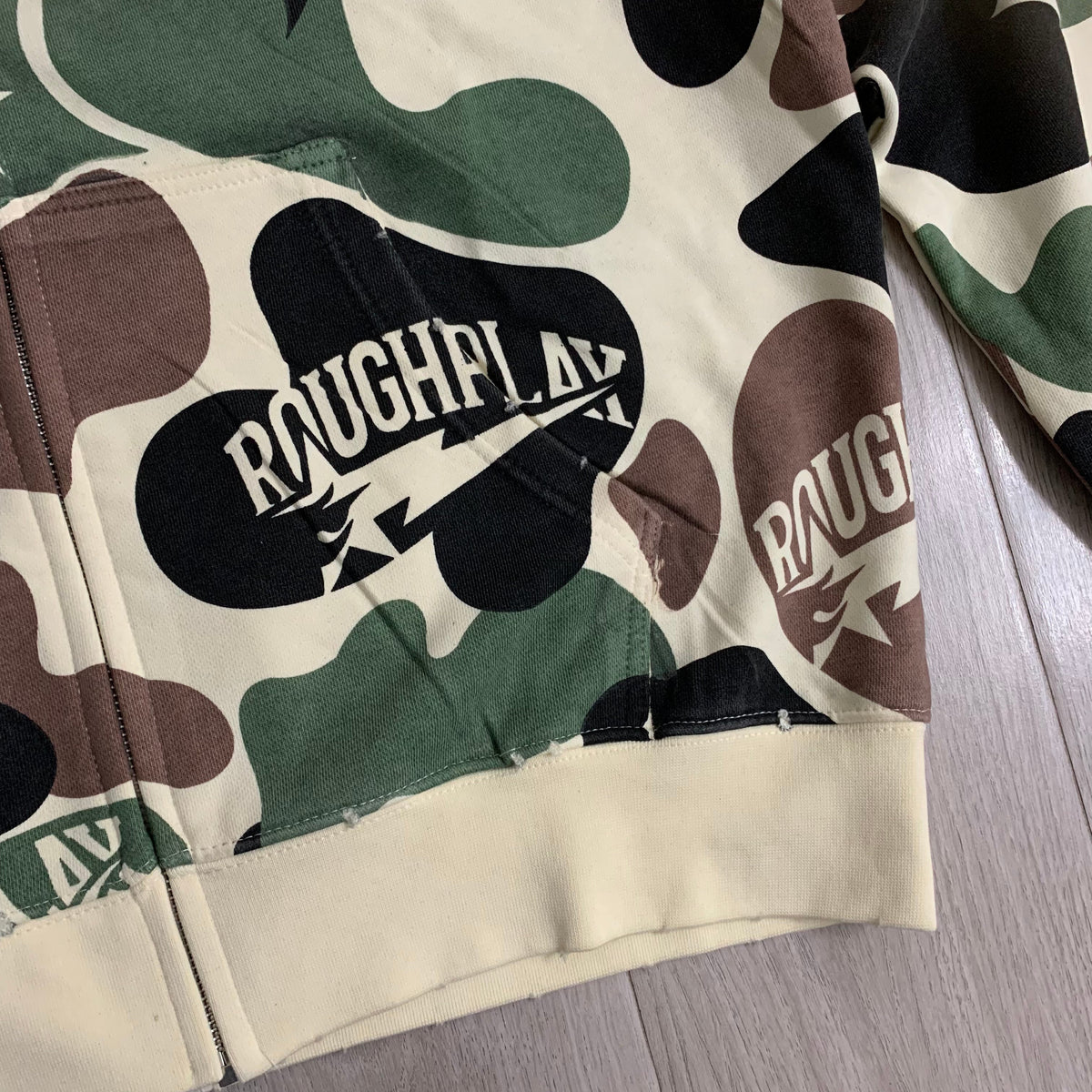 Rough Play Camo Full-Zip Hoodie - Logo detail close-up