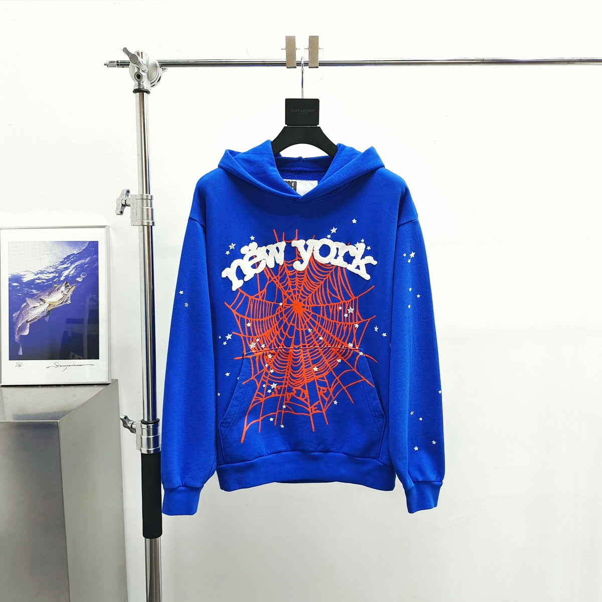 Sp5der New York Hoodie Blue - Front view