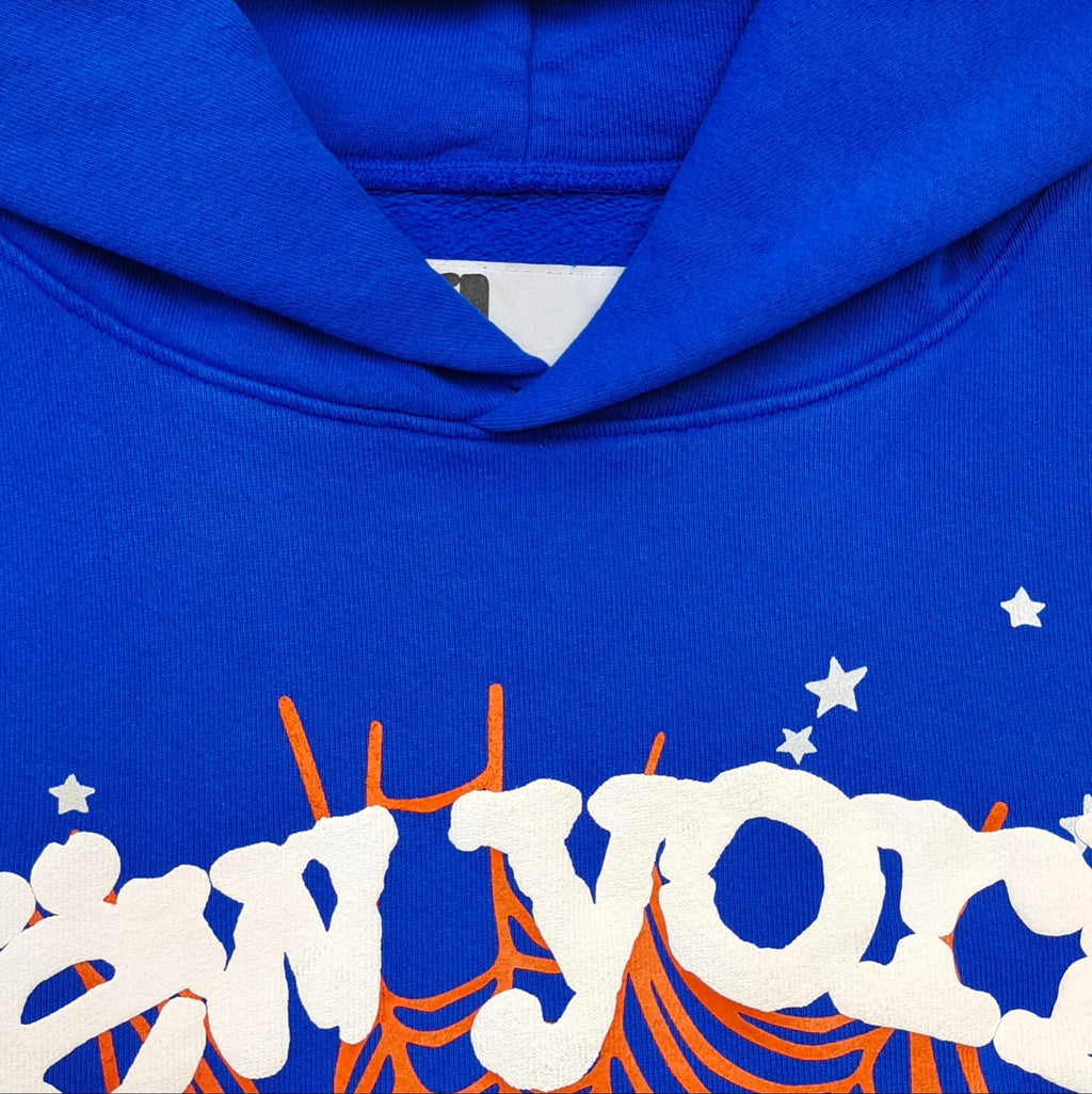 Sp5der New York Hoodie Blue - New York graphic detail