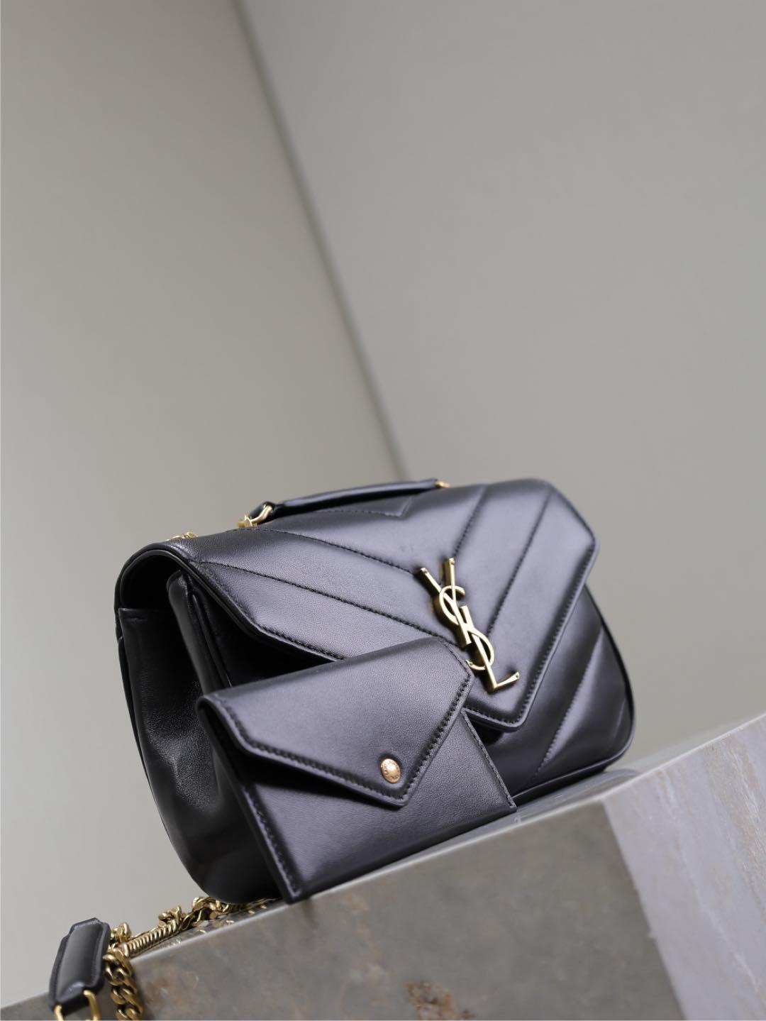 Saint Laurent Loulou bag front view with gold YSL hardware
