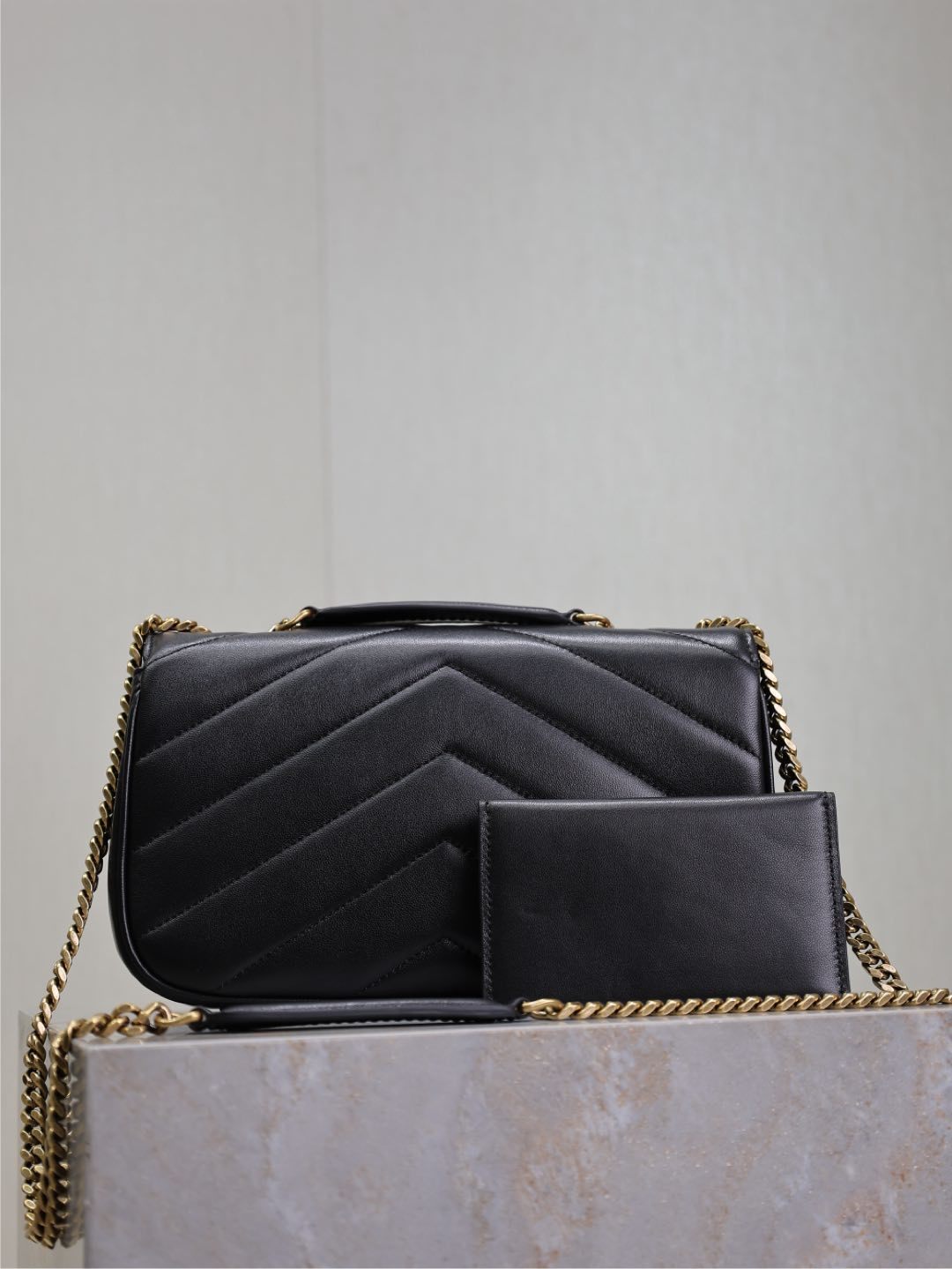 Saint Laurent Loulou bag with silver YSL hardware top view