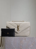 Saint Laurent Loulou Small Chain Bag in White Matelassé Leather