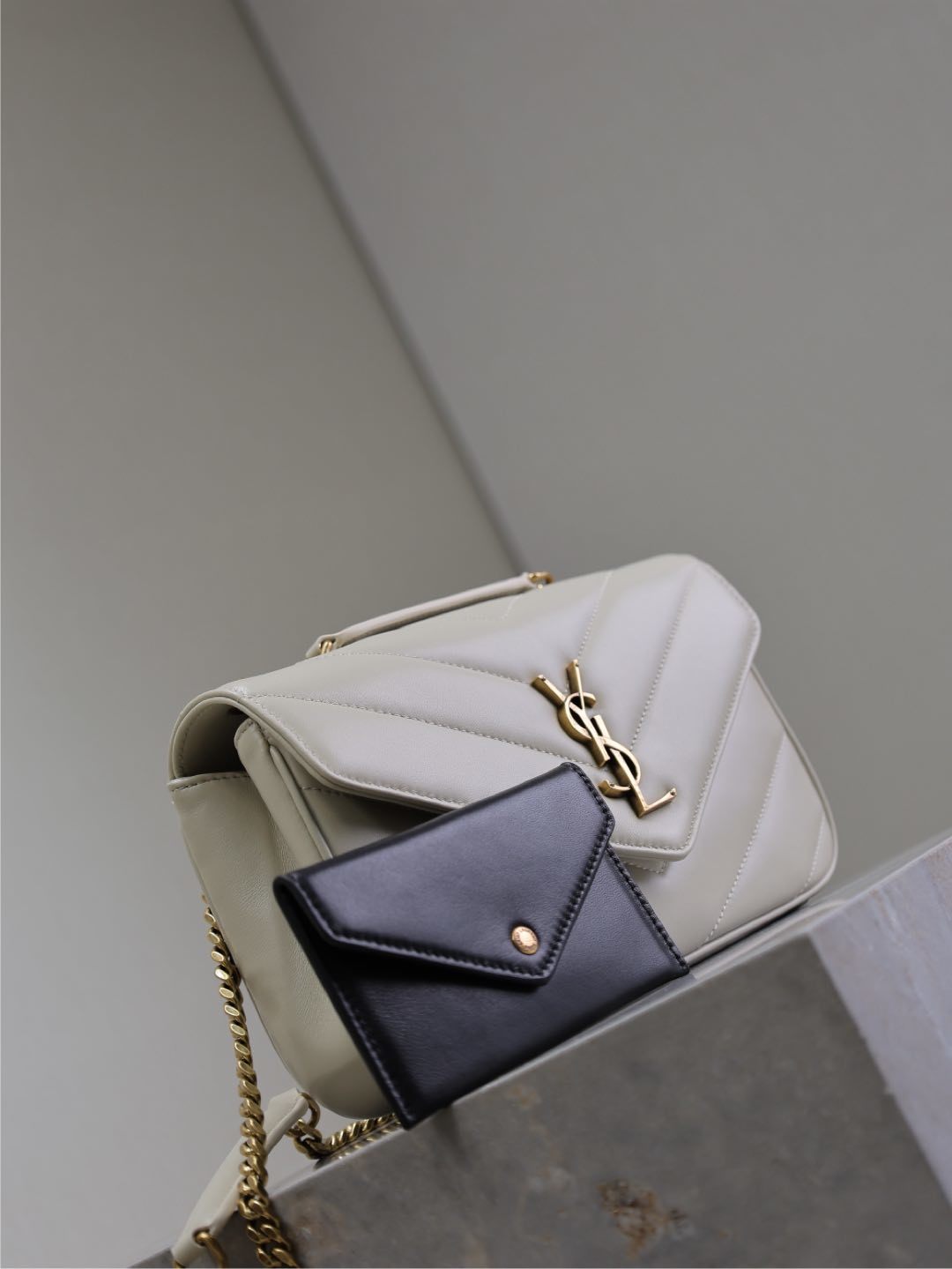 Saint Laurent Loulou Small Chain Bag in White Matelassé Leather