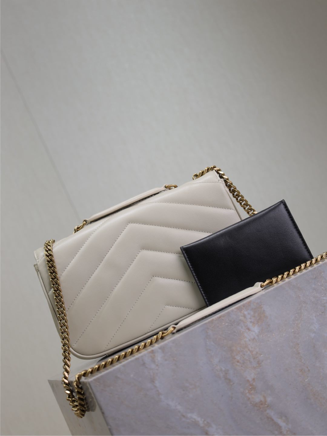 Saint Laurent Loulou Small Chain Bag in White Matelassé Leather