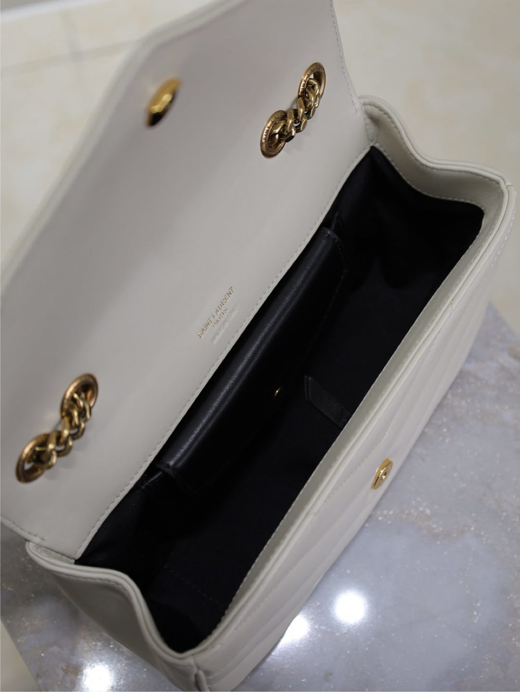 Saint Laurent Loulou Small Chain Bag in White Matelassé Leather