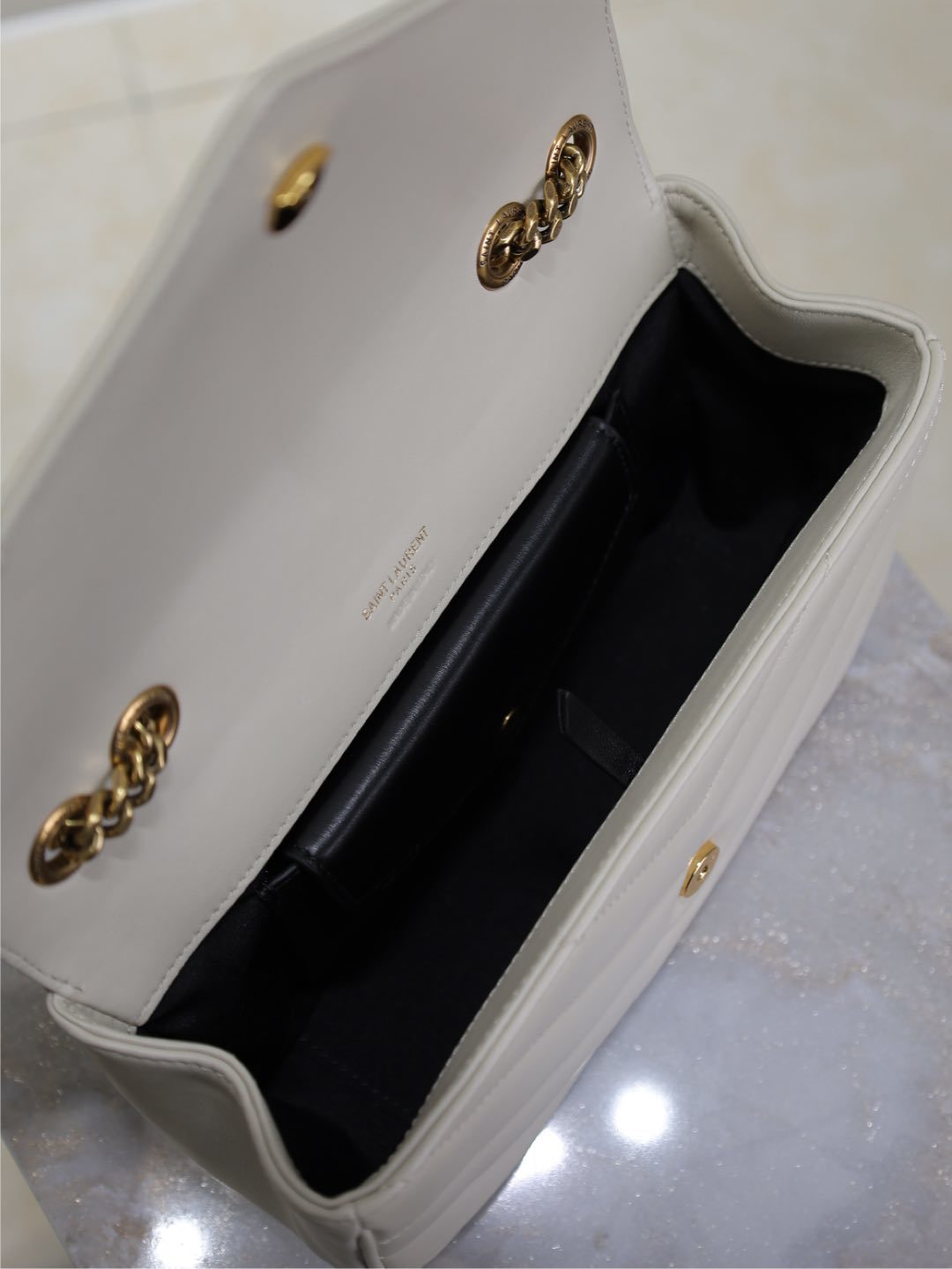 Saint Laurent Loulou Small Chain Bag in White Matelassé Leather