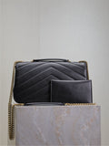 Saint Laurent College Medium Bag Black – front with YSL logo and envelope pouch