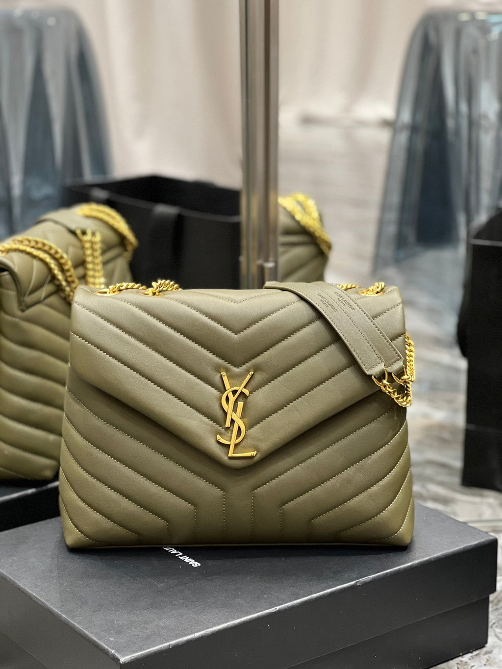 Saint Laurent LouLou Medium Bag Khaki – Side View on Box