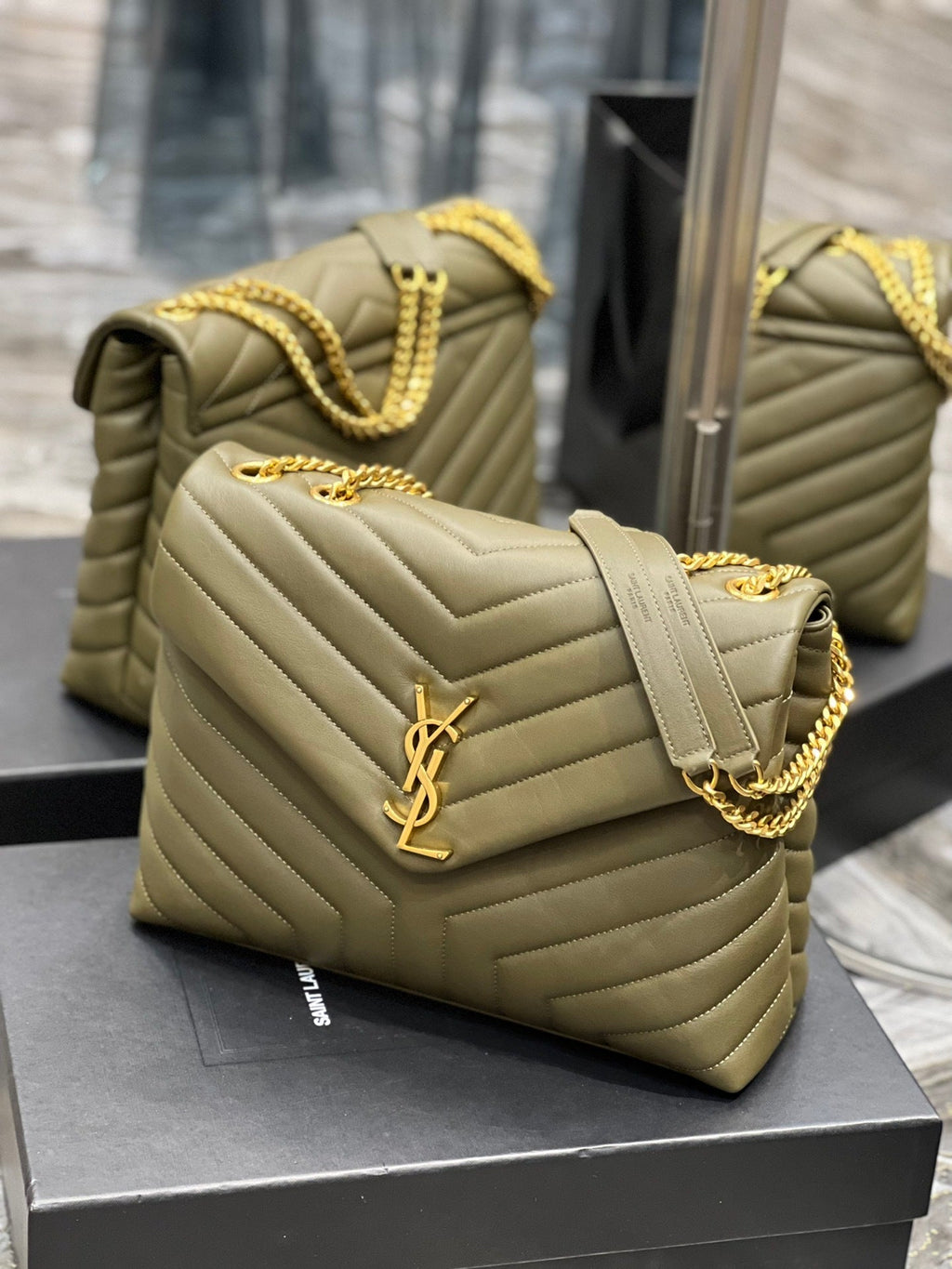 Saint Laurent LouLou Medium Bag Khaki – Front View with YSL Monogram