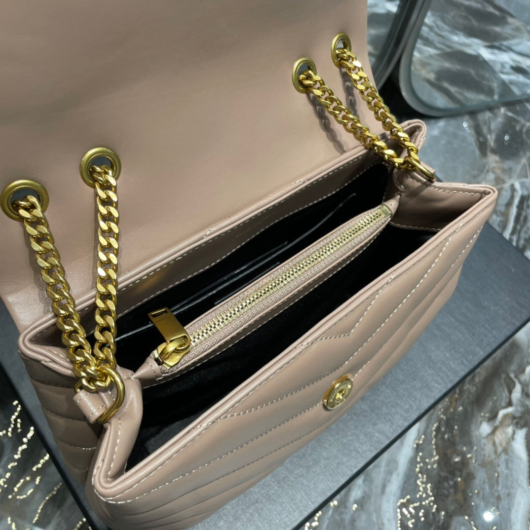 Saint Laurent LouLou Small Bag Dark Beige – Front View with Box