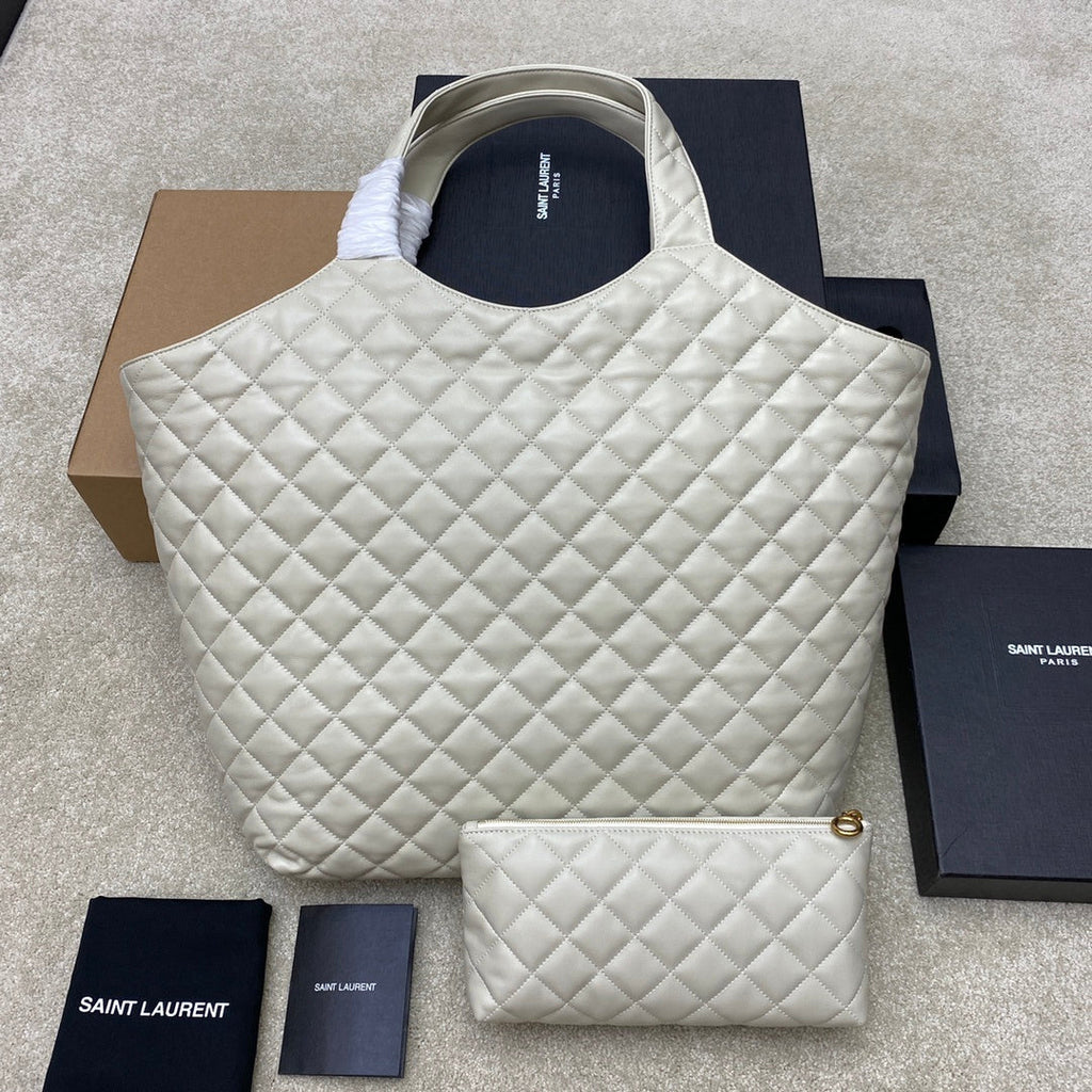 Saint Laurent Icare Maxi bag back view with matching quilted pouch