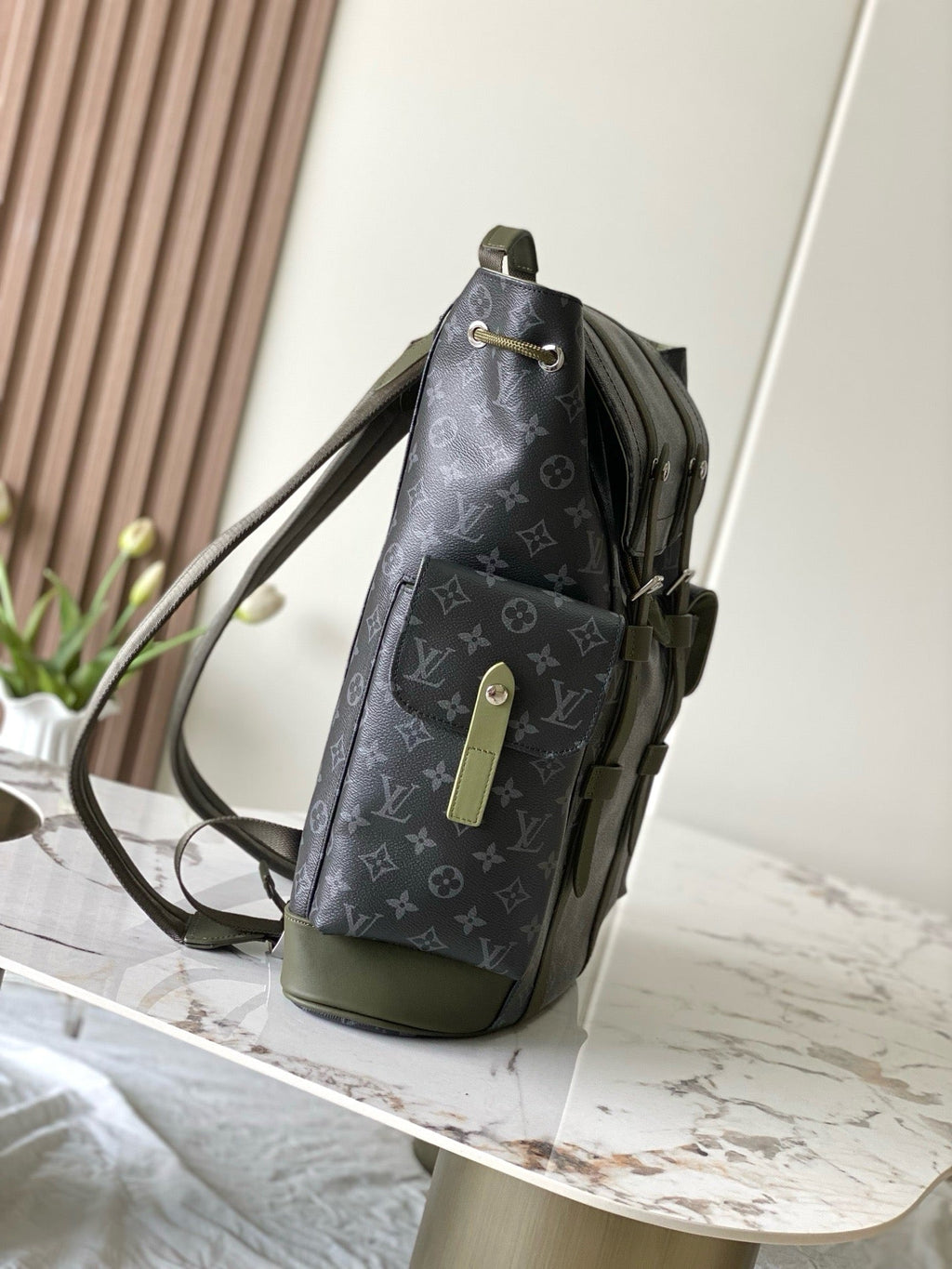 Louis Vuitton Christopher Backpack MM – Side View showing Zip Pocket
