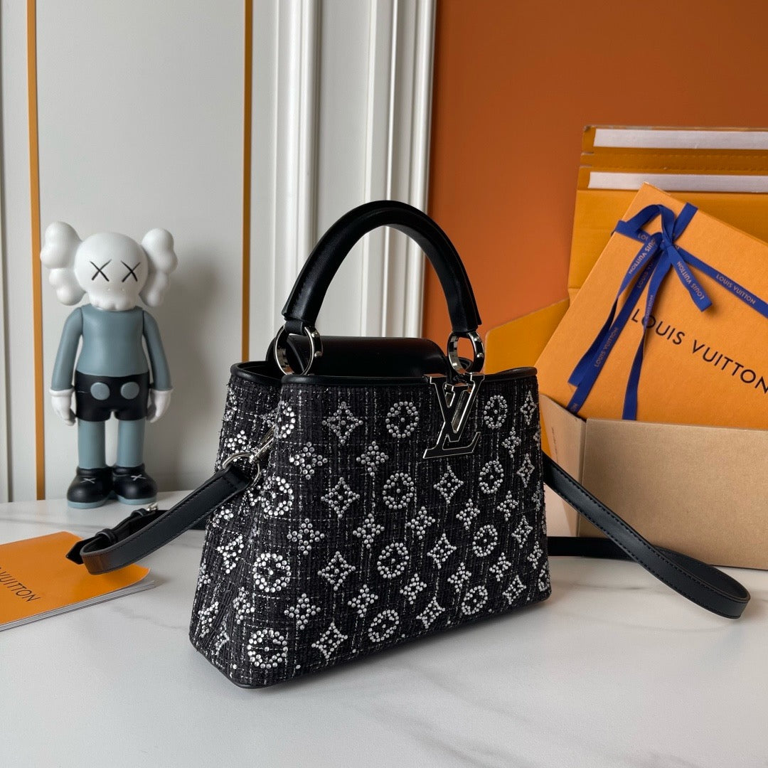 Louis Vuitton Capucines BB Black Tweed Crystal – Front View