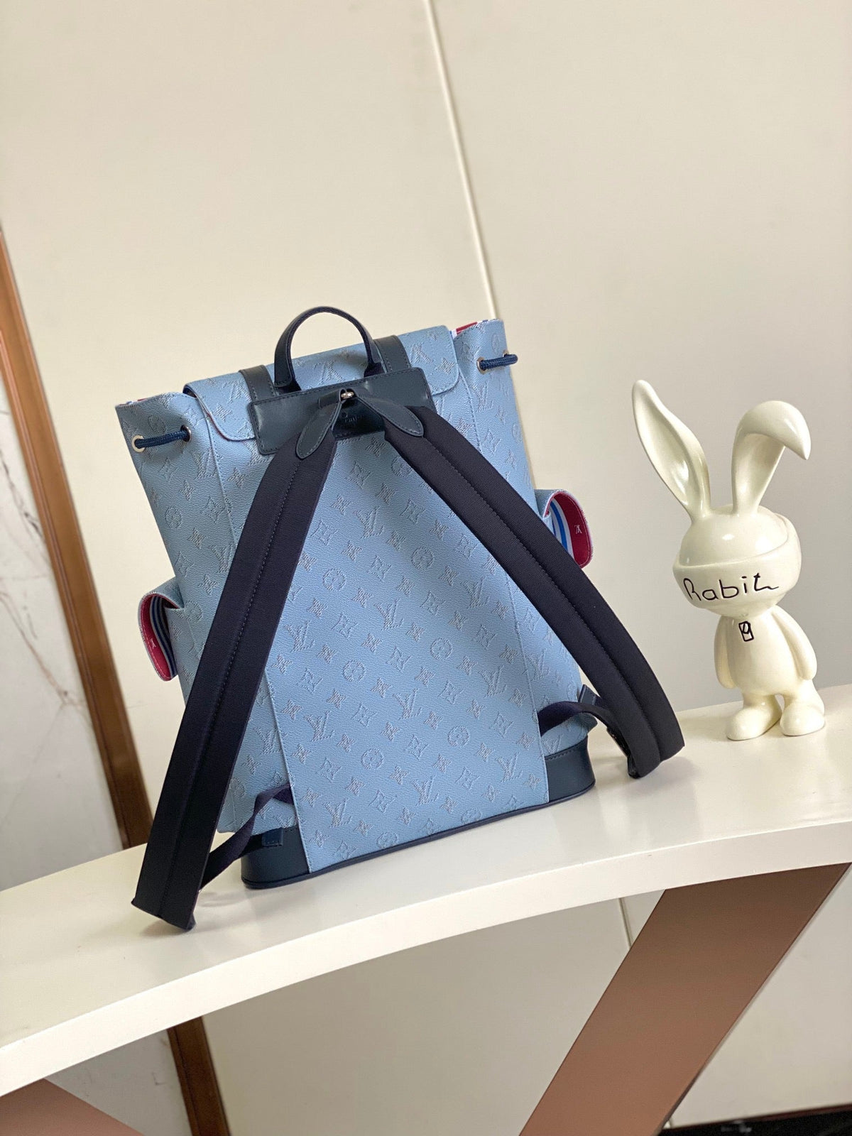 Louis Vuitton Christopher Backpack Baby Blue – Back View with Straps