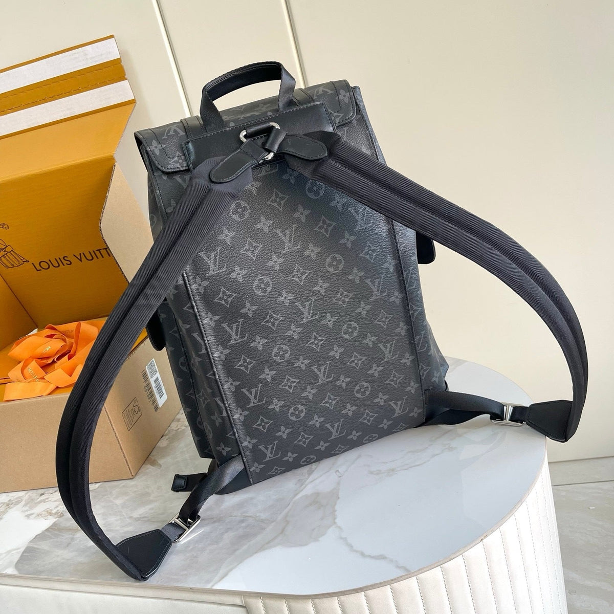 Louis Vuitton Montsouris Backpack Monogram Eclipse – Back View with Padded Straps