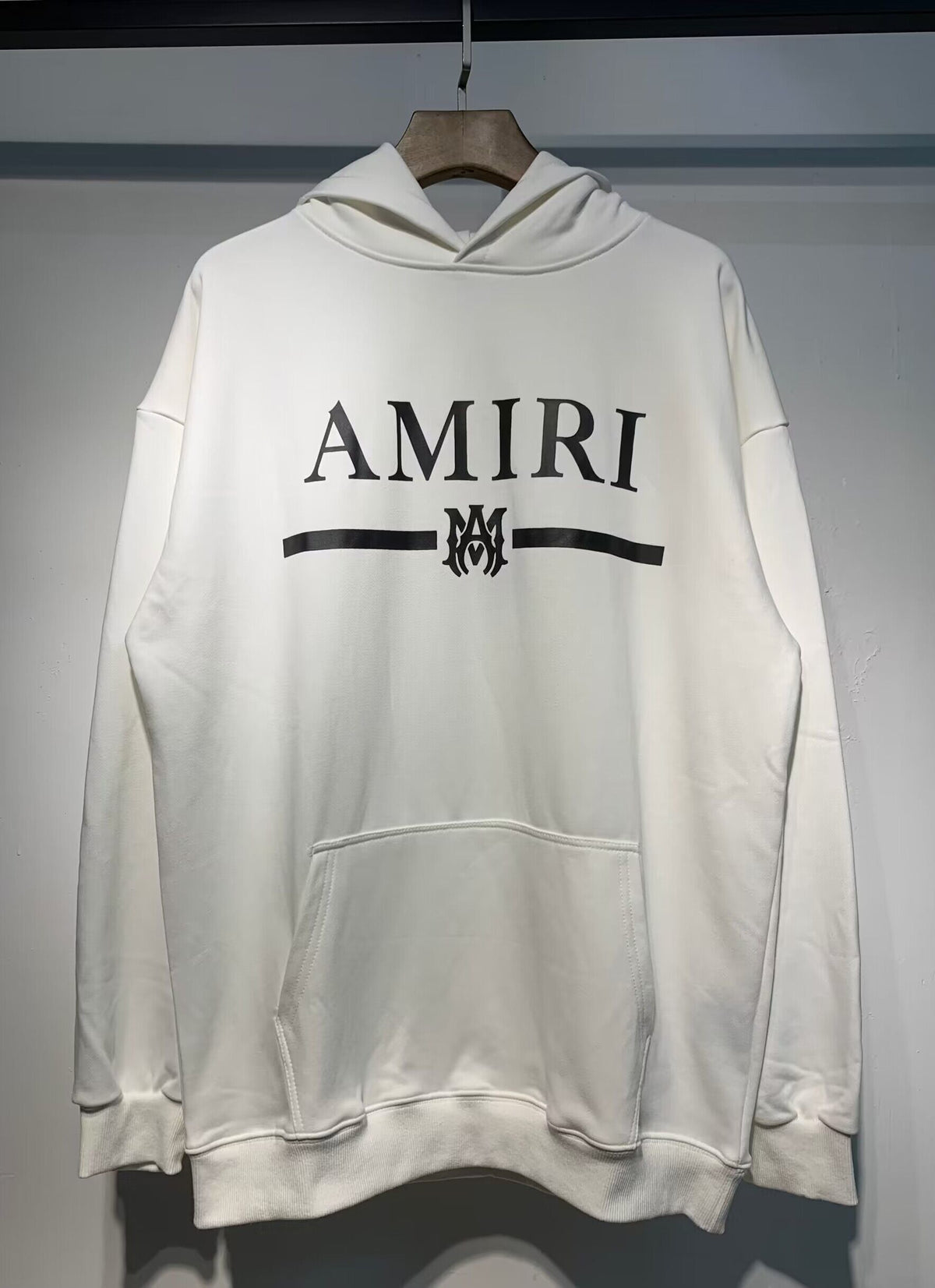 Amiri MA Bar Logo Hoodie – White/Cream front solo view